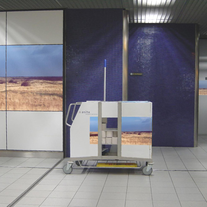 Schiphol Airport Bathroom areas redesigned to match the cleaning cart design. 