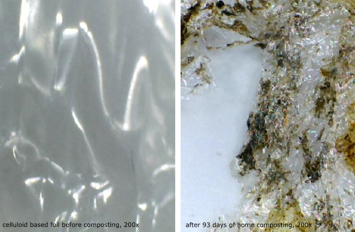 End result home compost test of celluloid foil after 93 days